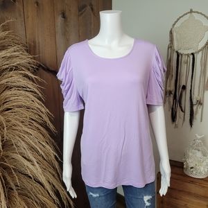 NWOT Lilac Puffy Short-Sleeve Top by C EST 1946, Size Large